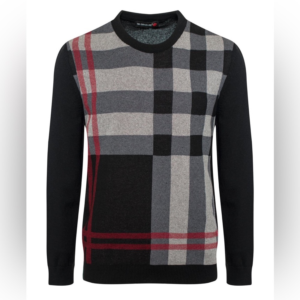 Men’s Premium Fashionable Black Gray Pullover Sweater
